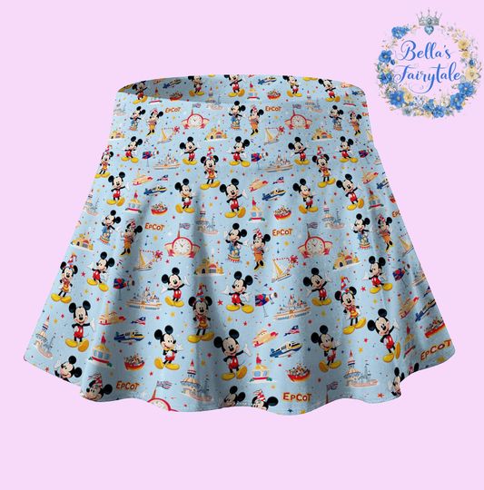 Discover Mickey In Epcot Skort Baby Blue, Disney Skirt with Shorts, Pickleball Skirt