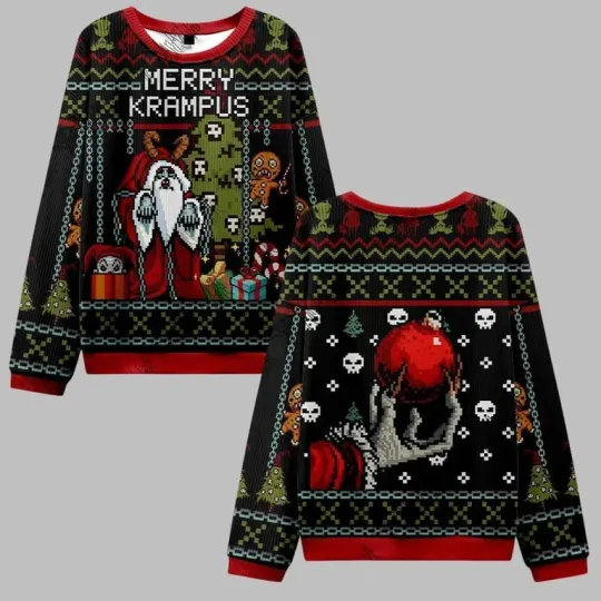 Discover 2025 Christmas Merry Krampus Ugly Christmas Sweater