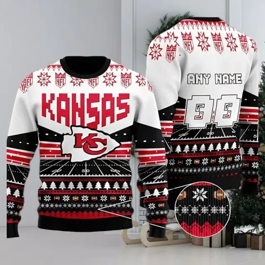 Discover Custom Name Number football XMAS K.C Rugby Stadium Ugly Christmas Sweater