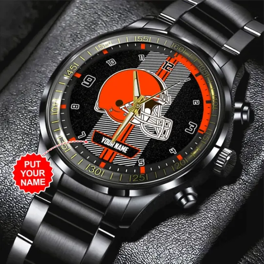 Discover Personalize Cleveland Football Team Browns Black Stainless Steel Watch