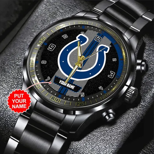 Discover Personalize Indianapolis Football Team Colts Black Stainless Steel Watch