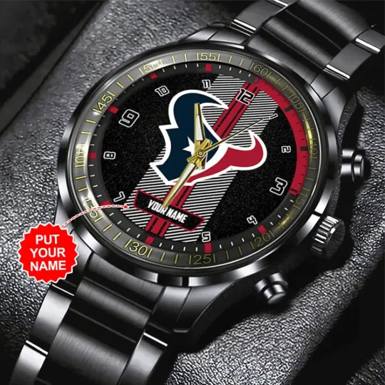 Discover Personalize Houston Football Team Texans Black Stainless Steel Watch