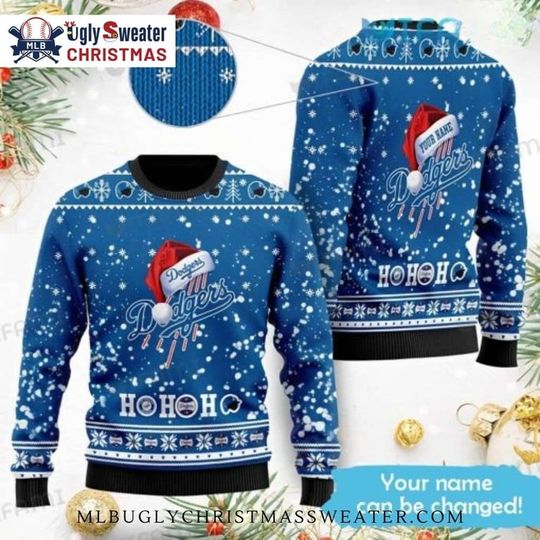 Discover Personalized Dodgers Santa Hat Ugly Christmas Sweater