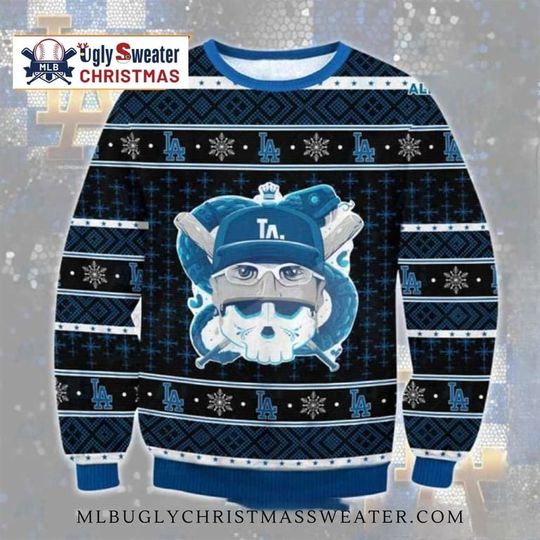 Discover MLB LA Dodgers Skull Baseball Christmas Ugly Sweater