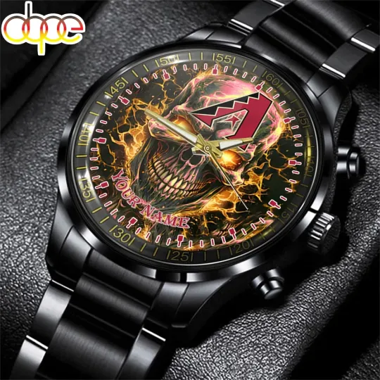 Discover Custom Arizonas Team Diamondbackss Baseball Skull Black Stainless Steel Watch