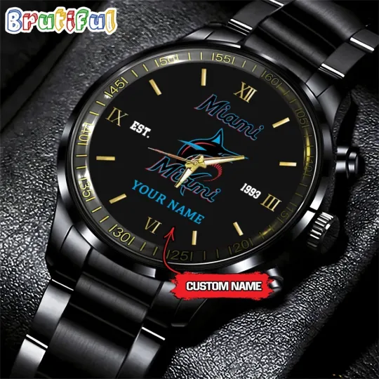 Discover Custom Miamis Team-Marlins Classic Baseball Black Stainless Steel Watch
