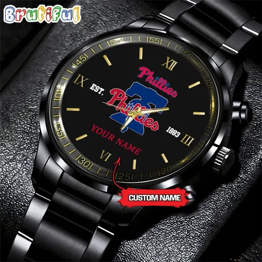 Custom Philadelphias Team Phillies Baseball Black Stainless Steel Watch