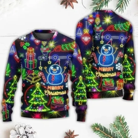 Discover Christmas Bright Neon Lighting Ugly Christmas Sweater, Christmas Sweater S-5XL