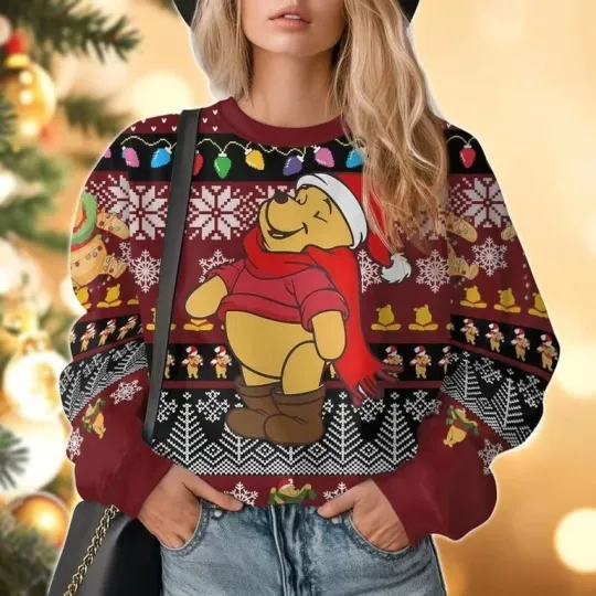 Discover Pooh Bear Ugly Christmas Sweater, Winnie The Pooh Xmas Sweater, Disney Movie Hol