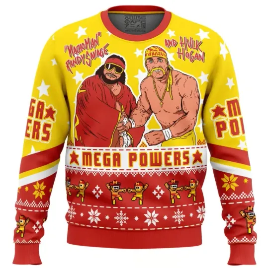 Discover Wrestling Entertainment Mega Powers Ugly Christmas Sweater Men’s Holiday Pullover Randy Savage Hogan