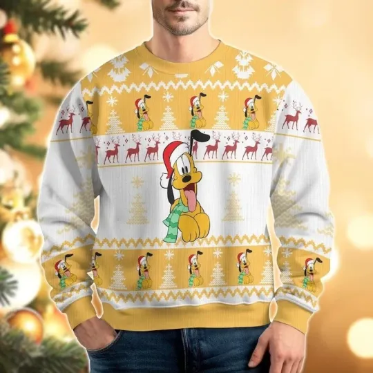 Discover Cute Pluto Dog Christmas Ugly Sweater, Disney Pluto Movie Cartoon Xmas Sweater,