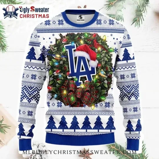 Discover LA Dodgers Logo With Santa Hat Wreath Christmas Sweater