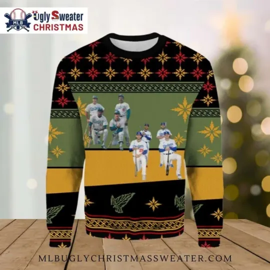 Discover MLB LA Dodgers Team Lineup Green And Gold Ugly Christmas Sweater