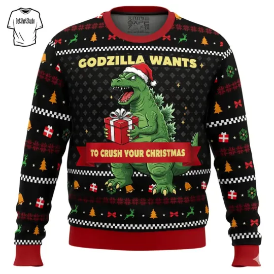 god zilla Wants To Crush Your Christmas Edition Ugly Sweater