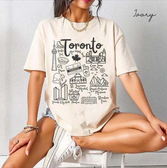 Discover Toronto Comfort Colors Tee Shirt, Toronto Doodles Landmarks Unisex Shirt, Ontario Canada Travel Gift Souvenir Toronto Tee