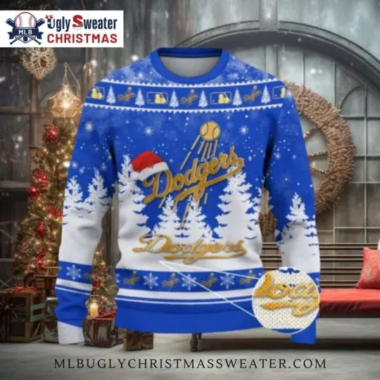 Discover Santa Hat Dodgers Logo Blue Christmas Sweater