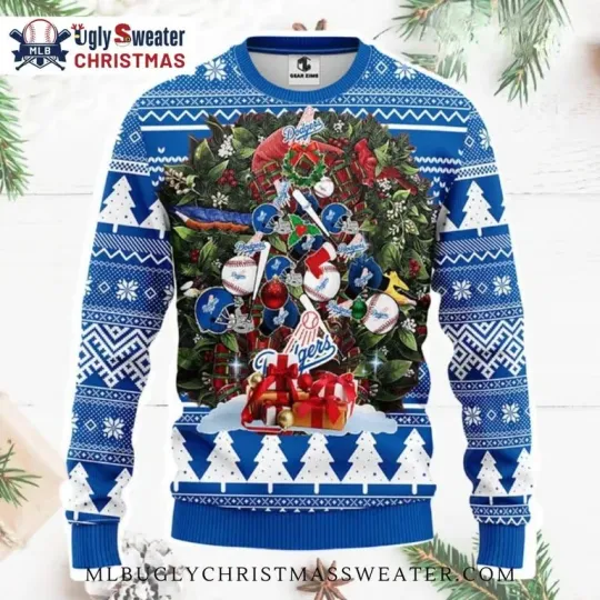 Discover MLB Dodgers Holiday Wreath With Ornaments Ugly Sweater
