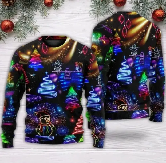 Discover XMAS Neon Lighting Xmas Sweatshirt Ugly Christmas Sweater