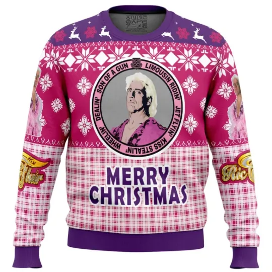 Wrestling Entertainment Ric Flair Merry Christmas Ugly Sweater Men’s Holiday Pullover Funny Wrestlin