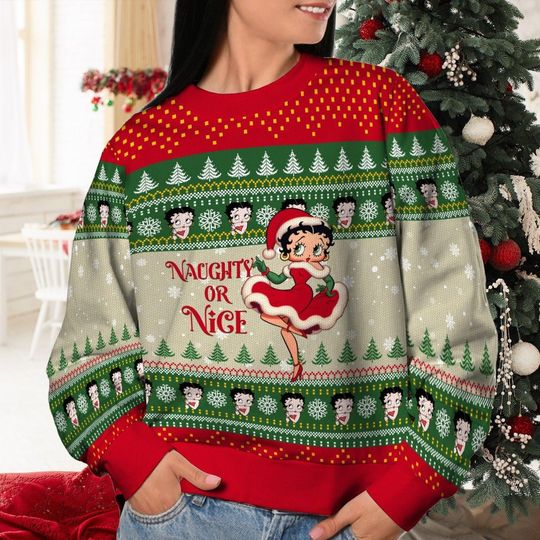 Discover Betty Boop Ugly Sweater, Naughty or Nice Christmas Sweater, Cute Cartoon Sweater, Xmas Ugly Sweater, Gift For Lover