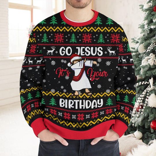 Discover Jesus Ugly Sweater, Go Jesus Christmas Sweater, Funny Sweater, Xmas Ugly Sweater, Holiday Sweater, Xmas Birthday Gift