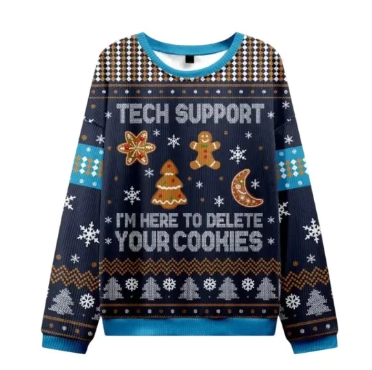 Discover Tech Support Computer Programmer Blue Ugly Christmas Knit Sweater