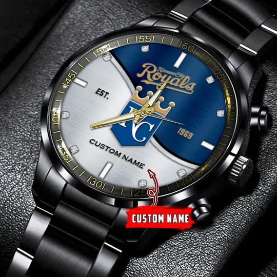 Discover Kansas City Team Royals Baseball Black Stainless Steel Watch