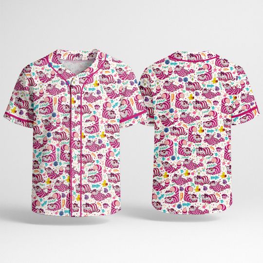 Cheshire Cat Baseball Jersey, Pink Cat Jersey Shirt, Wonderland Inspired Jersey, Cute Cheshire Outfit Top