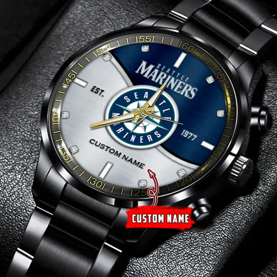 Discover Seattle Team Mariners  Baseball Black Stainless Steel Watch