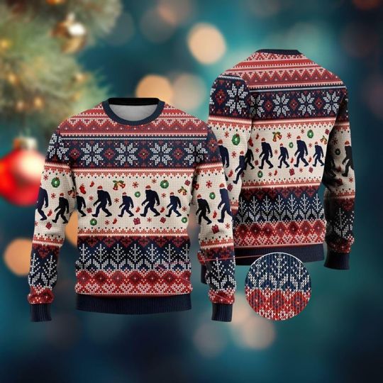 Discover Bigfoot Christmas Sweater, Ugly Sasquatch Holiday Sweatshirt, Festive Camping Sweater, Christmas Gift Idea