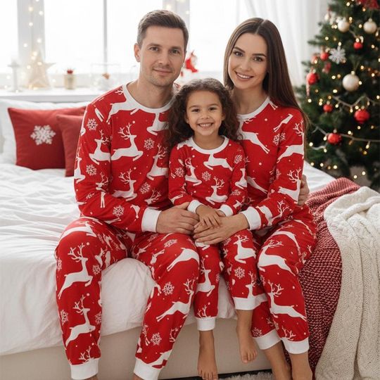 Discover Reindeer Long Sleeve Pajamas Set, Festive Christmas Pajamas Family, Cozy Matching Pajamas, Holiday Gift
