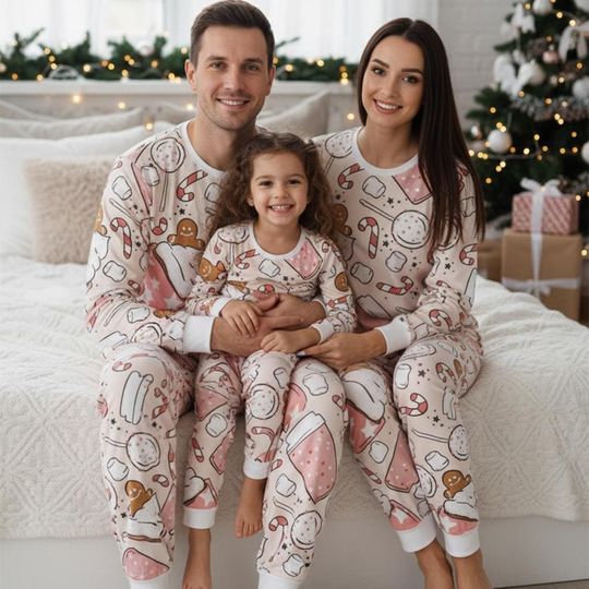 Discover Hot Cocoa Long Sleeve Pajamas Set, Candy Cane Christmas Pajamas Family, Gingerbread Matching Pajamas, Holiday Cozy Gift