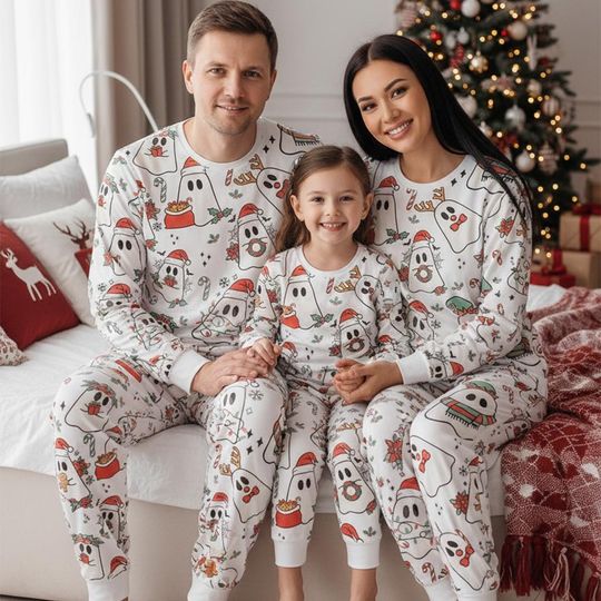 Discover Ghost Long Sleeve Pajamas Set, Holiday Spirits Christmas Pajamas Family, Festive Matching Pajamas, Cozy Xmas Gift
