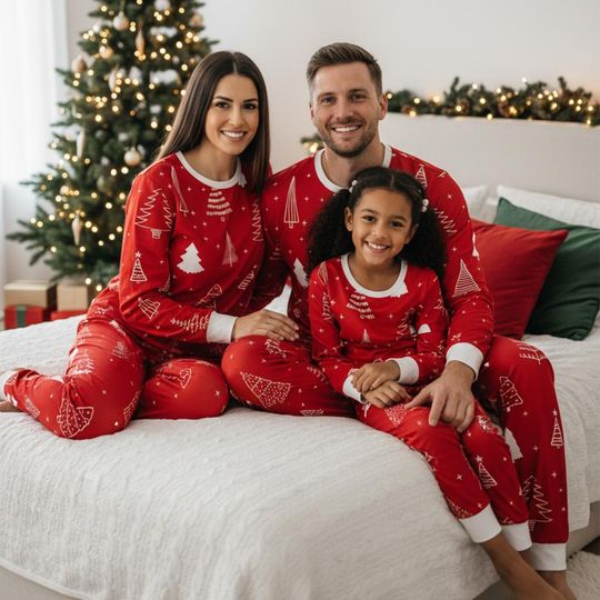 Discover Christmas Tree Long Sleeve Pajamas Set, Holiday Christmas Pajamas Family, Festive Matching Pajamas, Cozy Xmas Gift