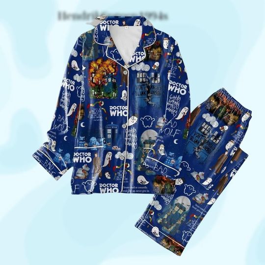 Christmas Doctor Who Pajamas Set, Tardis Police Box Xmas Sleepwear, Doctor Who Tardis Christmas Pjs, Christmas Gift, Gift For Her