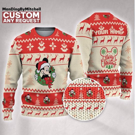 Discover Personalize Disney Christmas Mickey Mouse Xmas, Custom Disney Holiday Sweater, Mickey Mouse Holiday Ugly, Disney Family Christmas Sweater
