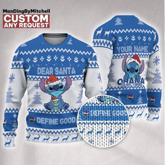 Discover Personalized Disney Christmas Stitch Ohana Means Family, Custom Lilo And Stitch Xmas Sweatshirt, Christmas Lilo And Stitch Ugly Sweater