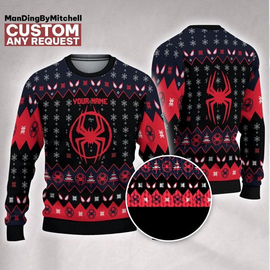 Discover Personalized Disney Christmas Spider Man Miles Morales, Custom Santa Spider-Man Xmas Sweater, Superhero Xmas Gifts