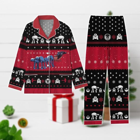 Star Wars Christmas Pajamas Set, AT-AT Walker Long Sleeve Pajamas, Sci-Fi Movie Holiday Matching Sleepwear, Xmas Gift for Fans