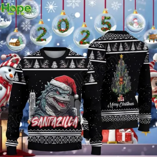 Santazilla god zilla Christmas Ugly Sweater Gift For Fans
