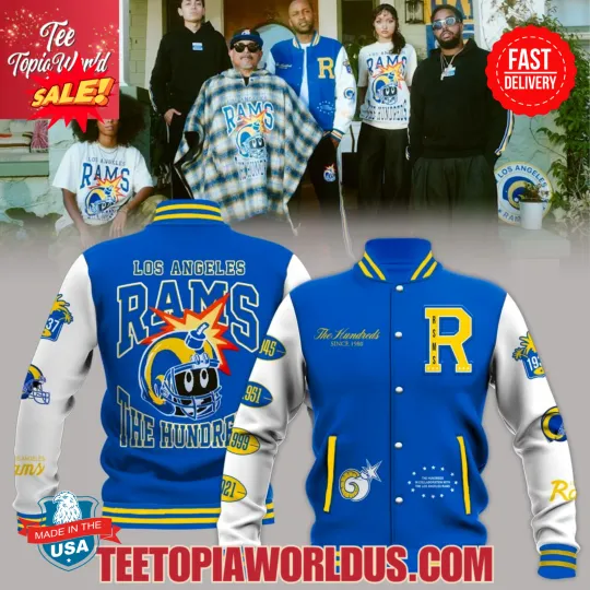 Discover Los Angeles Ram x The Hundred Baseball Jacket Poly Reprint S-5XL