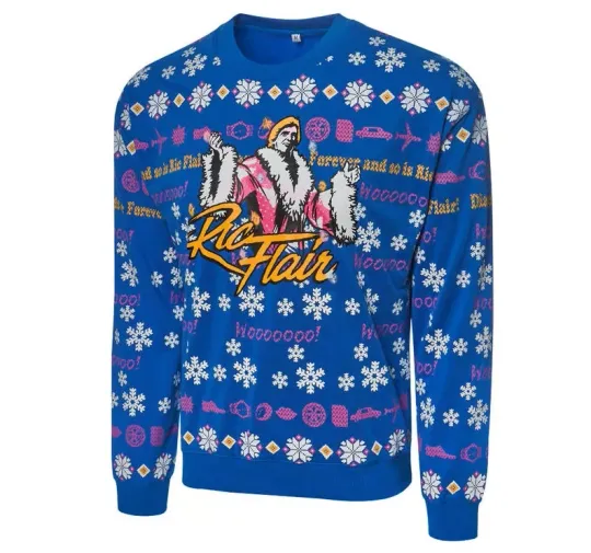 Wrestling Entertainment Ric Flair Wooo Ugly Christmas Sweater Men’s Holiday Pullover Retro Gift