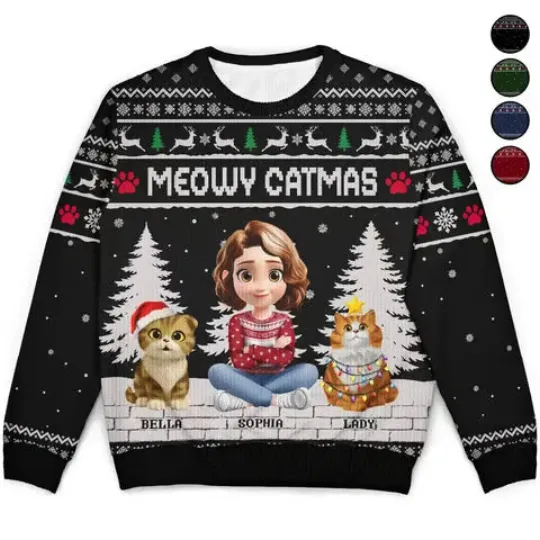 Discover 3D Effect Meowy Catmas - Personalized Unisex Ugly Sweater