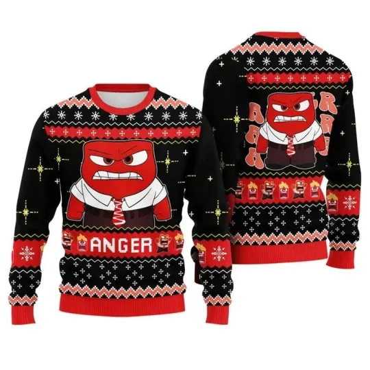 Discover Inside Out Anger Ugly Christmas Sweater Pixar Character Funny Holiday Jumper Dis