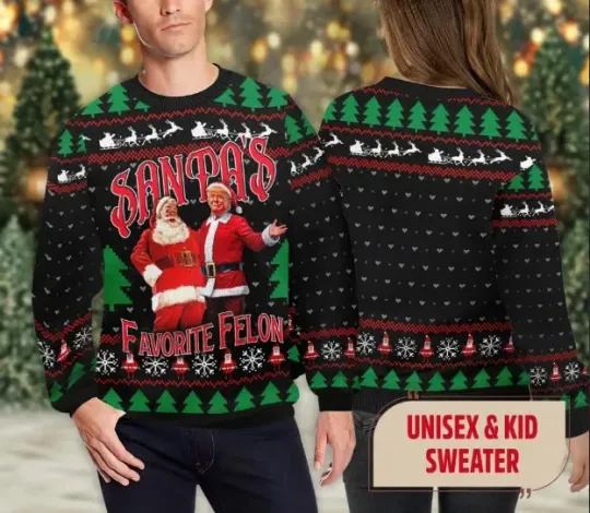Discover Santas Favorite Felon Trump Ugly Christmas Sweater, Christmas Party Xmas Sweats