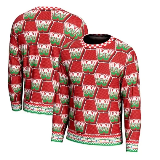 Discover Wrestling Entertainment Retro Logo Ugly Christmas Sweater Men Women Holiday Pullover Red Green