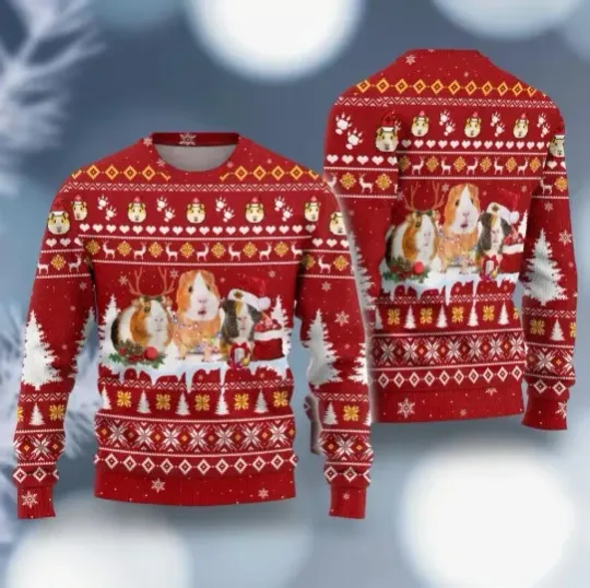 Discover Cute Guinea Pig Christmas Sweater 3D All Over Print Holiday Pullover Unisex