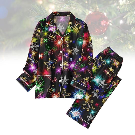 Discover Neon Christmas Pajamas Set, Gingerbread Light Up Pajamas, Holiday Family Pajama Set, Festive Sleepwear Gift, Christmas Neon Pjs