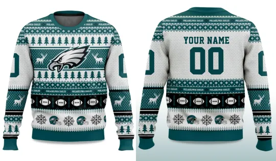Discover 2025 Christmas Eagles Personalized Ugly Sweater