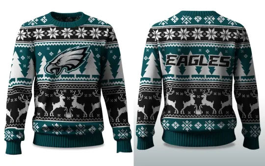 Discover 2025 Christmas Eagles Reindeer Football Ugly Sweater